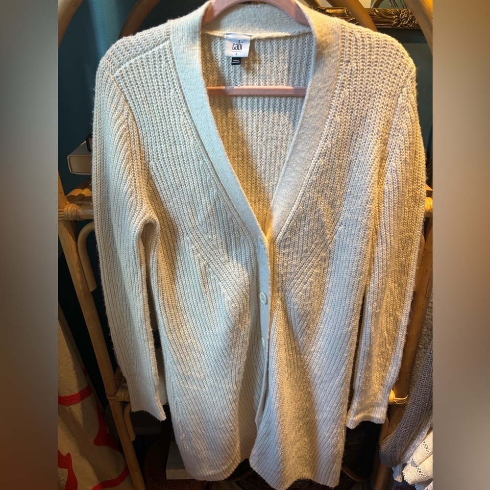 CAbi Cream Knit Cardigan Sweater longline